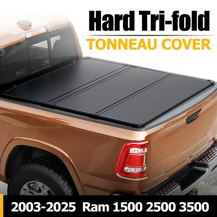 Trucktok 2003-2025 Dodge Ram 1500 2500 3500 8FT Hard Tri-Fold Tonneau Cover Truck Bed