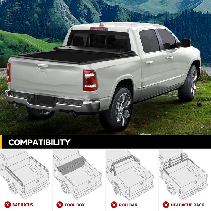 Trucktok 2003-2025 Dodge Ram 1500 2500 3500 8FT Hard Tri-Fold Tonneau Cover Truck Bed