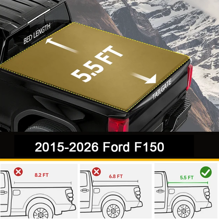 Trucktok 2004-2026 Ford F150 5.5FT, 6.5FT, 6.8FT, 8FT Soft Roll Up Tonneau Cover Truck Bed