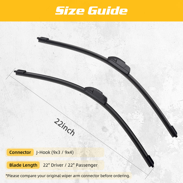 Trucktok Ford Chevy RAM 22" + 22" J/U-Hook Windshield Wiper Blades Pair
