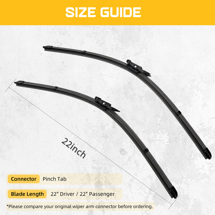 Trucktok Chevy GMC 22" + 22" Pinch Tab Windshield Wiper Blades Pair