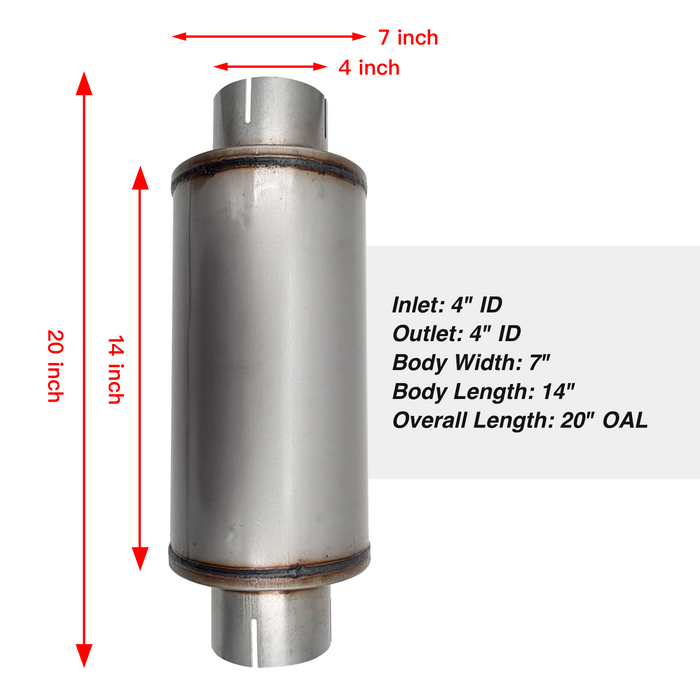 TruckTok 4" Stainless Steel Muffler 20" Overall Length for Diesel Exhaust Generic