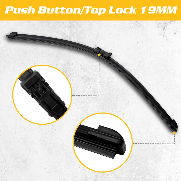 Trucktok Ford Chevy GMC 22" + 22" Push Button/19mm Top Lock Windshield Wiper Blades Pair