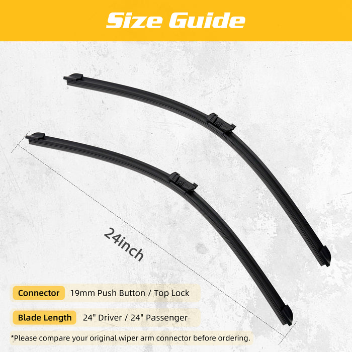 Trucktok Chevy GMC RAM 24" + 24" Push Button/19mm Top Lock Windshield Wiper Blades Pair