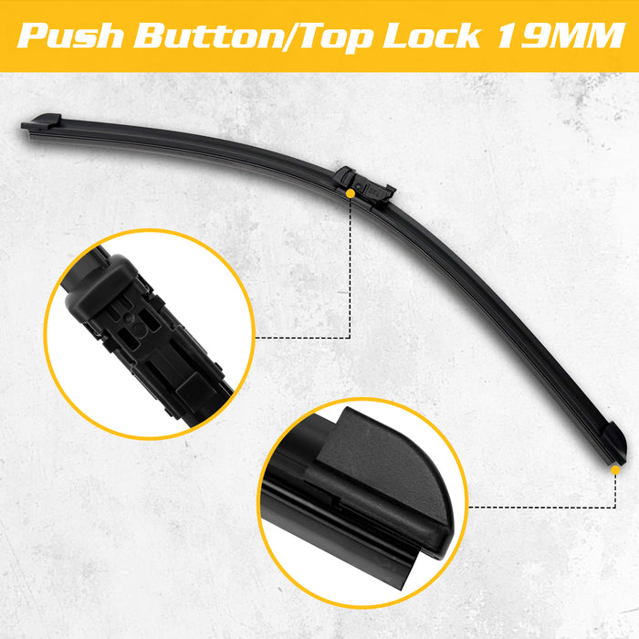 Trucktok Chevy GMC RAM 24" + 24" Push Button/19mm Top Lock Windshield Wiper Blades Pair