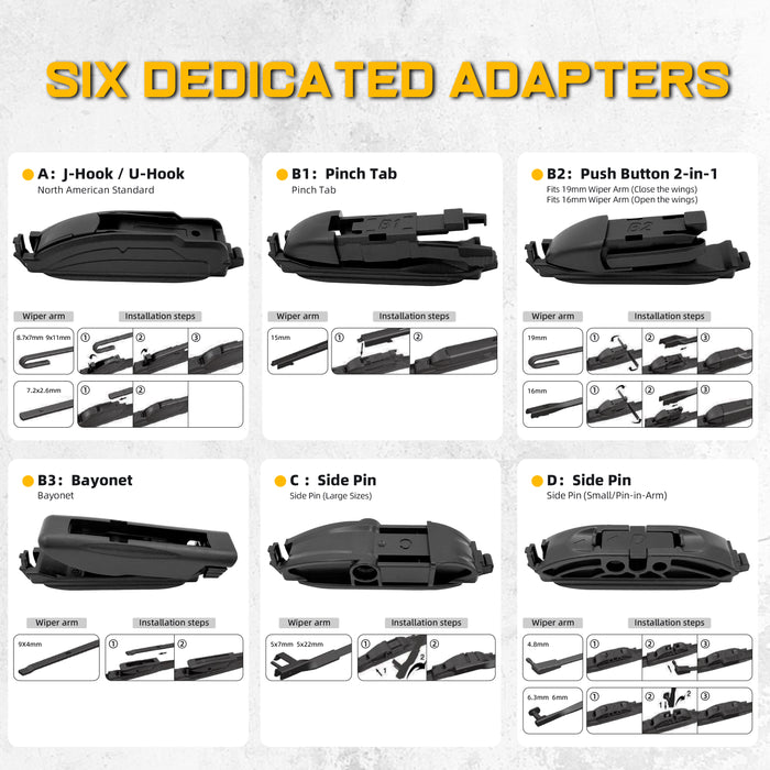 Trucktok Ford Chevy RAM 22" + 22" Universal Multi-Fit Windshield Wiper Blades Pair