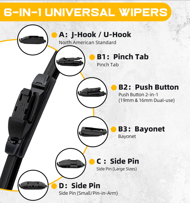 Trucktok Ford Chevy RAM 22" + 22" Universal Multi-Fit Windshield Wiper Blades Pair