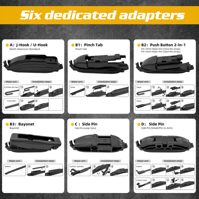Trucktok Ford Chevy RAM 24" + 24" Universal Multi-Fit Windshield Wiper Blades Pair