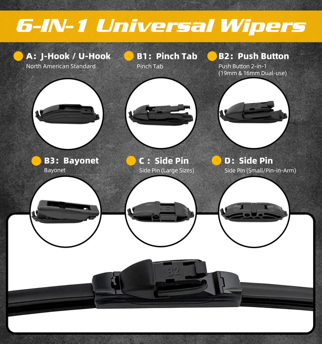 Trucktok Ford Chevy RAM 24" + 24" Universal Multi-Fit Windshield Wiper Blades Pair