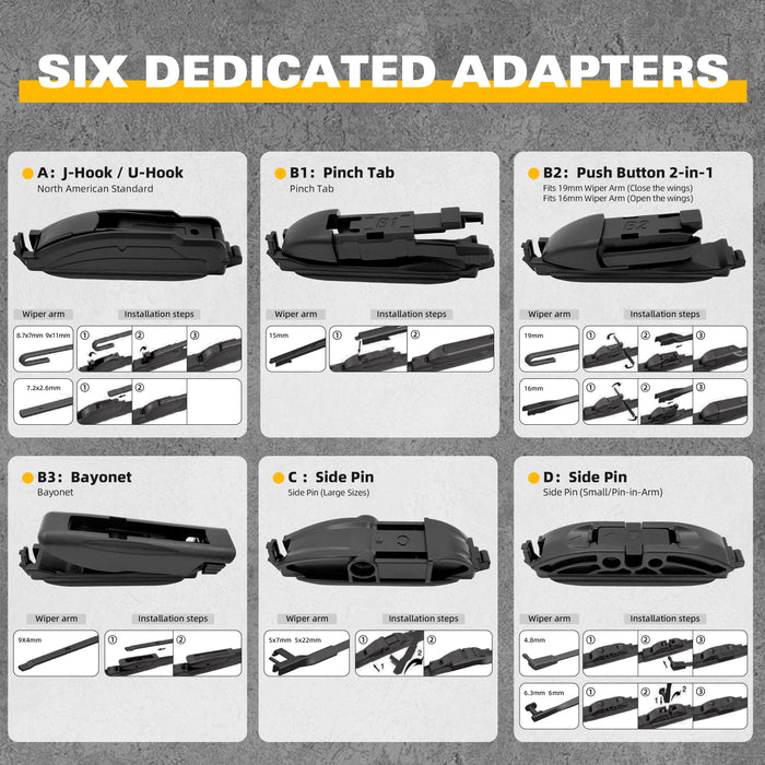 Trucktok Ford Chevy RAM 20" + 20" Universal Multi-Fit Windshield Wiper Blades Pair