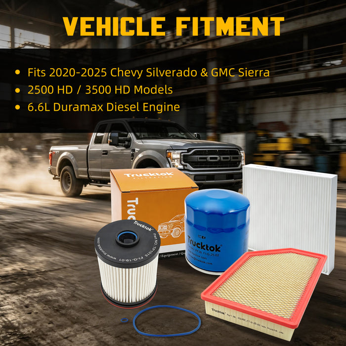 Trucktok 2020-2025 6.6L Silverado Sierra Duramax Filter Set Replaces TP1015/PF26/A3248C/CF185