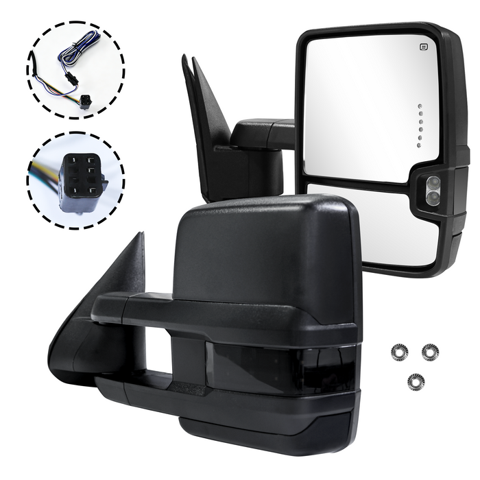 Trucktok Silverado Sierra 1999-2002 1500 2500 & 2001-2002 1500HD 2500HD 3500HD Power Heated LED Signal Towing Mirrors Pair