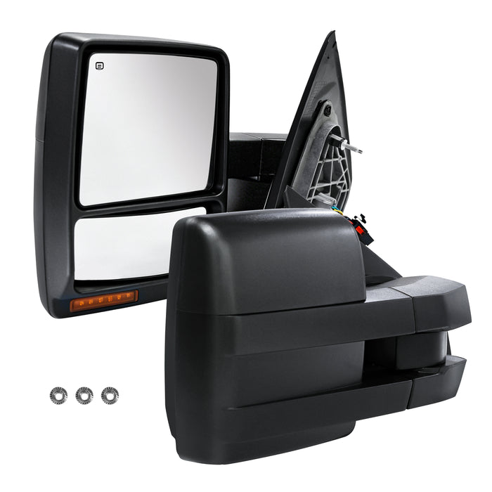 Trucktok 2007-2014 Ford F150 Power Heated LED Signal Puddle Towing Mirrors Pair