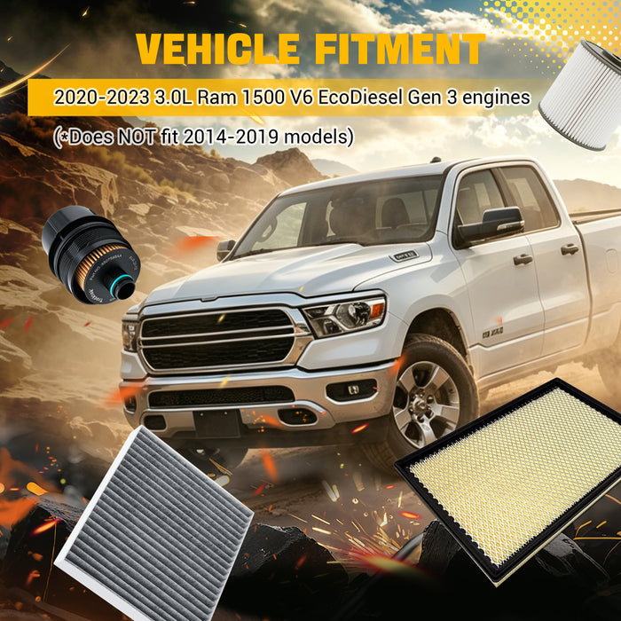 Trucktok 2020-2023 3.0L Ram 1500 Ecodiesel Fuel / Oil  / Air / Carbin air Filte Bundle Set