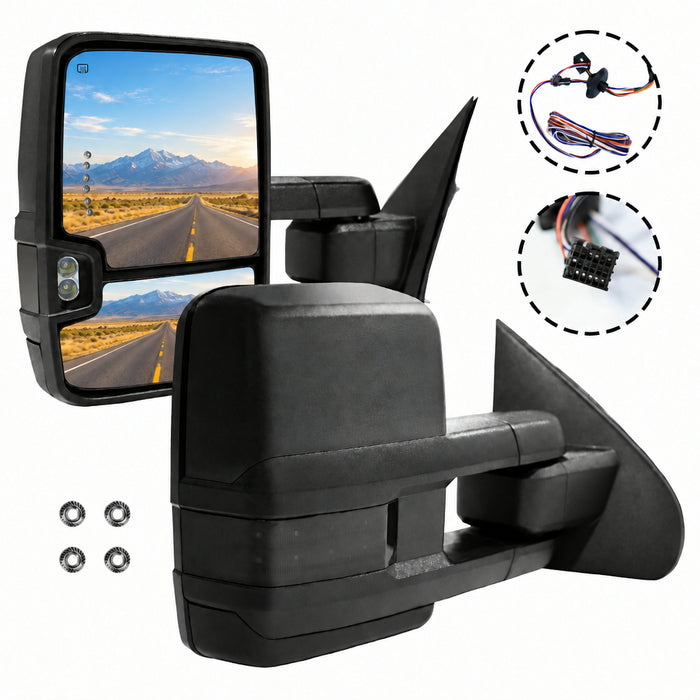 Trucktok 1999-2019 Chevy Silverado GMC Sierra Power Heated LED Signal Towing Mirrors Pair