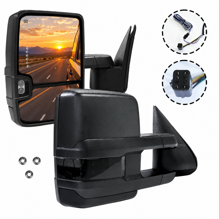 Trucktok 1999-2019 Chevy Silverado GMC Sierra Power Heated LED Signal Towing Mirrors Pair