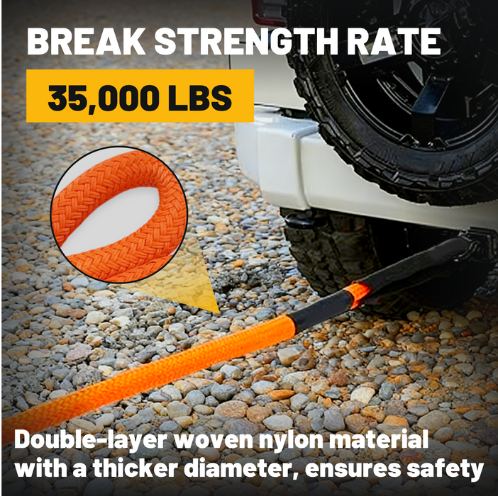 Trucktok 1" x 30ft Heavy Duty Kinetic Recovery Rope 35,000 lbs Break Strength Off-Road Snatch Strap for Truck SUV Jeep