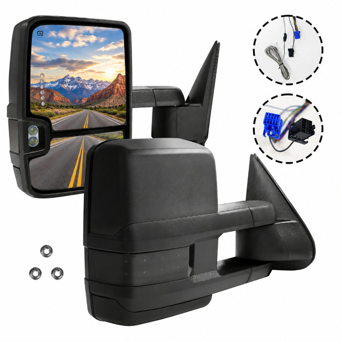 Trucktok 1999-2019 Chevy Silverado GMC Sierra Power Heated LED Signal Towing Mirrors Pair
