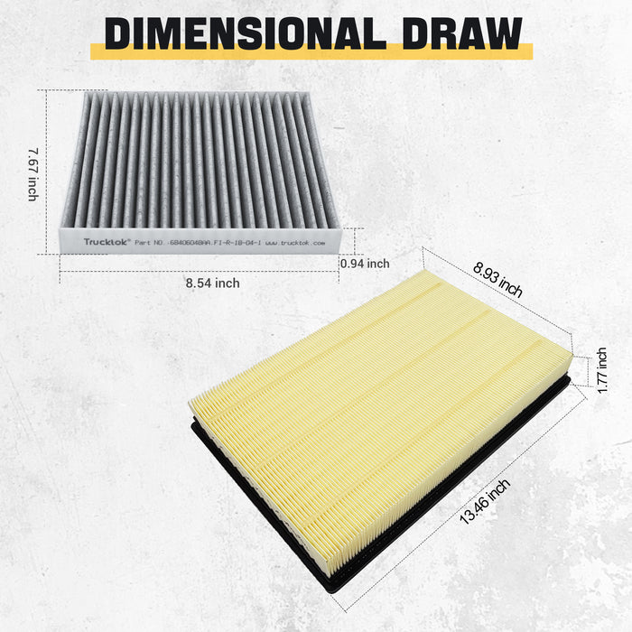 Trucktok 2020-2023 3.0L Ram 1500 Ecodiesel Air & Cabin Air Filter Replaces 68441763AA/68406048AA