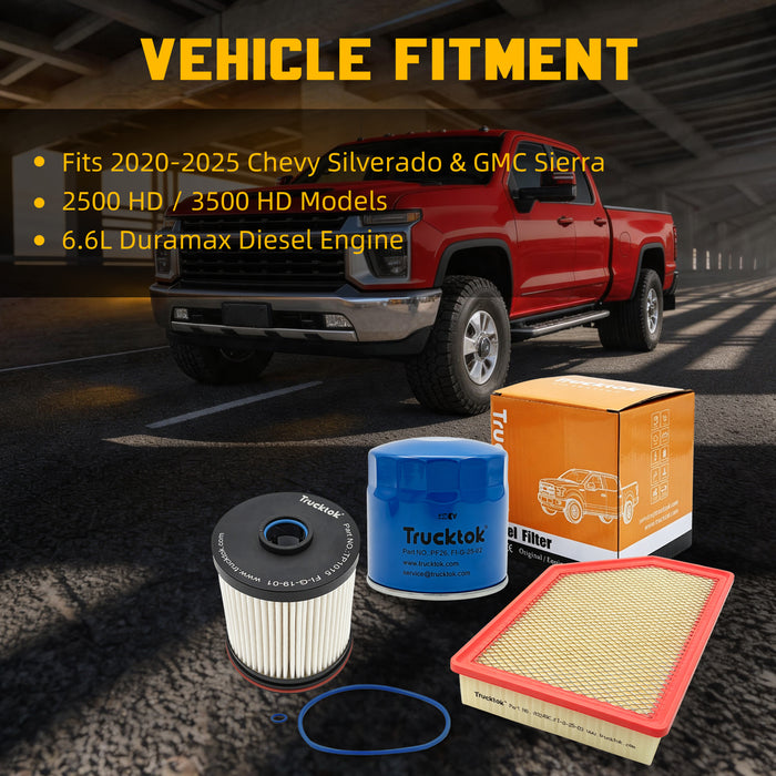 Trucktok 2020-2025 6.6L Silverado Sierra Duramax Filter Set Replaces TP1015/PF26/A3248C