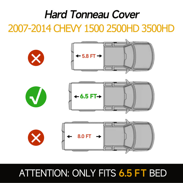 Trucktok 2007-2014 Chevy Silverado Sierra 6.5FT 3-Fold Hard Bed Tonneau Cover