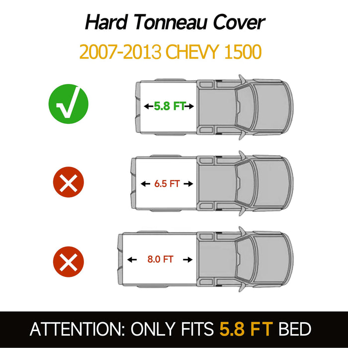 Trucktok 2007-2013 Chevy Silverado Sierra 5.8FT 3-Fold Hard Bed Tonneau Cover