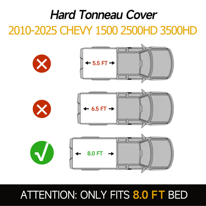 Trucktok 2010-2025 Chevy Silverado Sierra 8FT 3-Fold Hard Bed Tonneau Cover