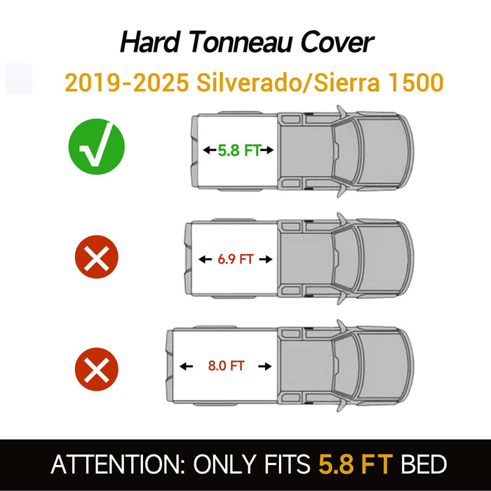 Trucktok 2019-2025 Chevy Silverado Sierra 5.8FT 3-Fold Hard Bed Tonneau Cover