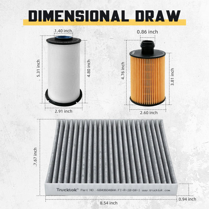 Trucktok 2014-2019 3.0L Ram 1500 Ecodiesel Fuel, Oil, & Cabin Air Filter Maintenance Kit