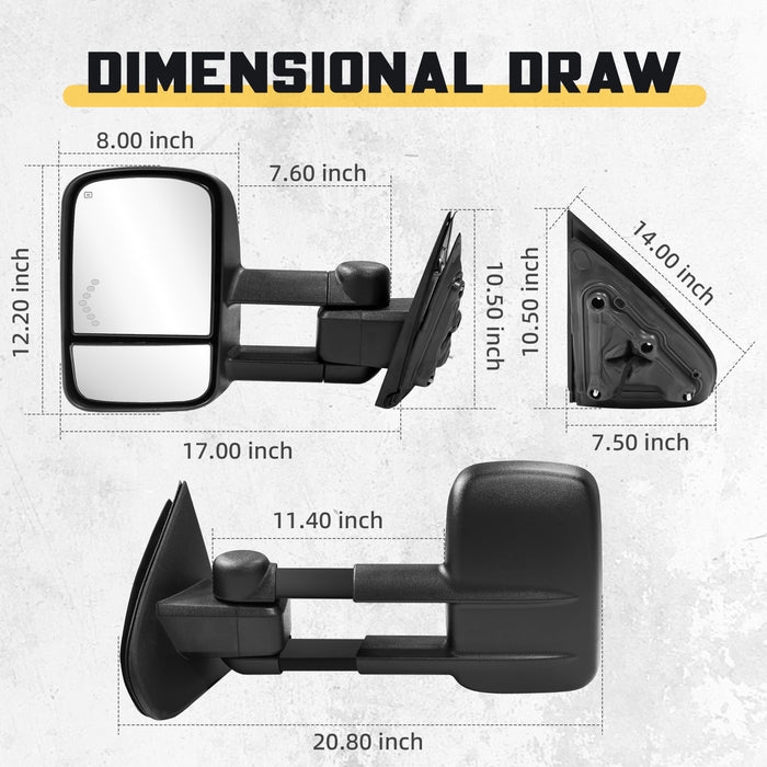 Trucktok Silverado Sierra 2014-2018 1500 & 2015-2018 2500HD 3500HD Power Heated LED Signal Towing Mirrors Pair