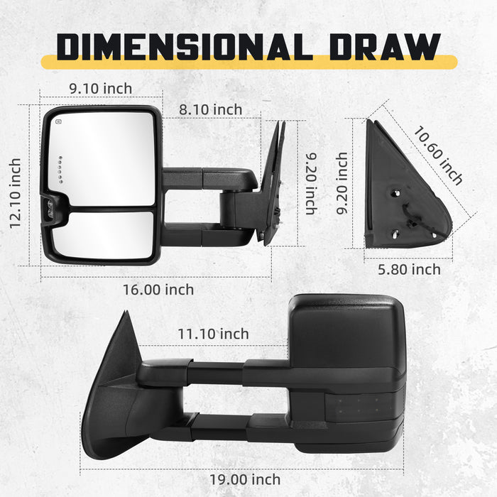 Trucktok Silverado Sierra 2003-2006 1500 2500HD 3500HD & 2007 Classic Power Heated LED Signal Towing Mirrors Pair