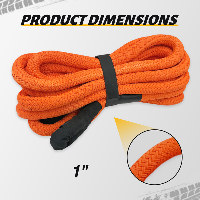 Trucktok 1" x 30ft Heavy Duty Kinetic Recovery Rope Soft Shackle Series  35,000 lbs Break Strength