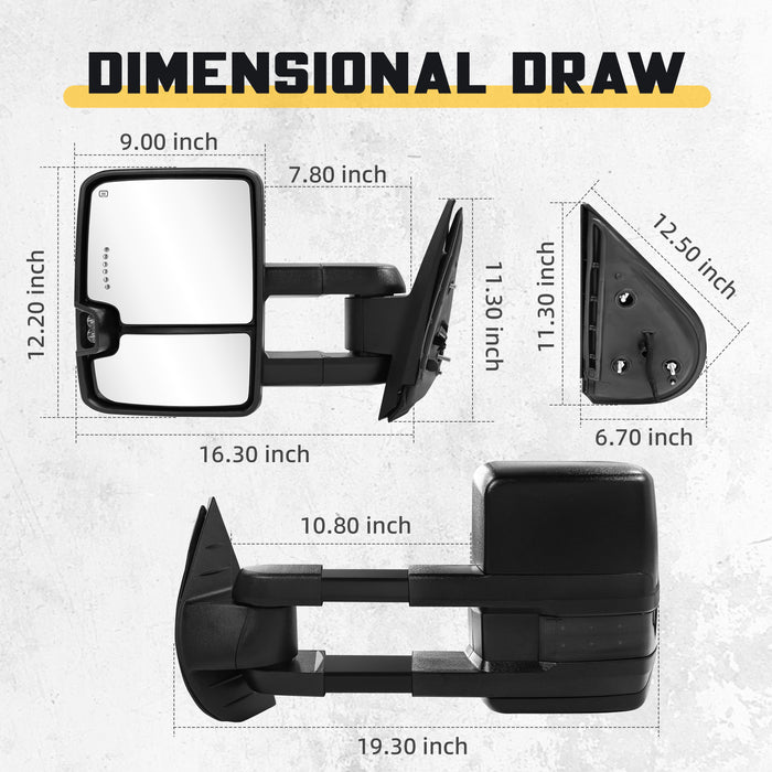 Trucktok Silverado Sierra 2007-2013 1500 & 2008-2014 2500HD 3500HD Power Heated LED Signal Towing Mirrors Pair