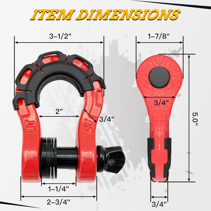Trucktok 3/4" Heavy Duty D Ring Shackle with 7/8" Screw Pin Isolator Washer Kit 70,000 lbs Break Strength