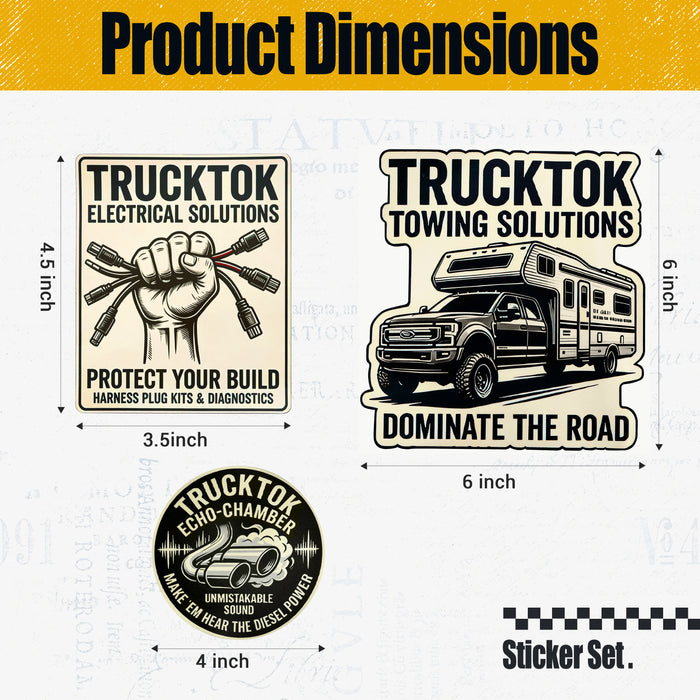 Trucktok 3pcs Unique Designs Magnetic & Adhesive PVC Truck Sticker Set
