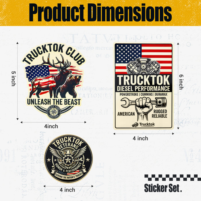 Trucktok 3pcs Unique Designs Magnetic & Adhesive PVC Truck Sticker Set