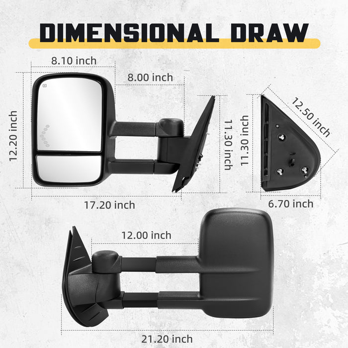 Trucktok Silverado Sierra 2007-2013 1500 & 2008-2014 2500HD 3500HD Power Heated LED Signal Towing Mirrors Pair