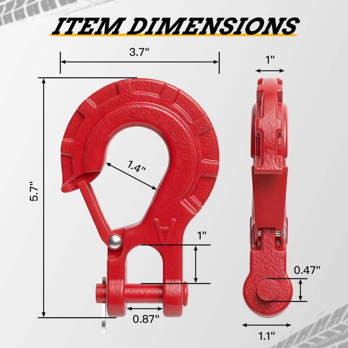 Trucktok 3/8" Heavy Duty Forged Steel Winch Hook with Safety Latch 33,000 lbs Max Strength