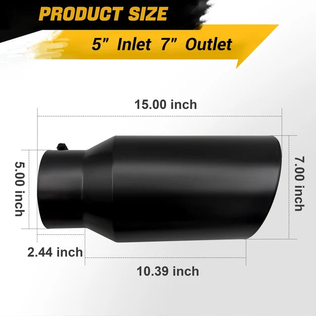 Trucktok 3"/4"/5" In, 5"/6"/7"10 Out 12"/15"/18" Overall Length Stainless Steel Bolt On Exhaust Tailpipe Tip