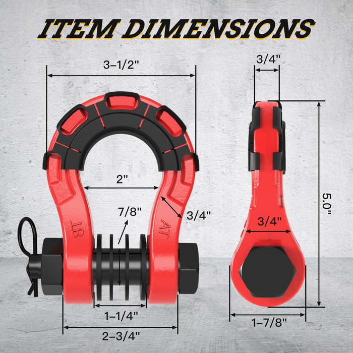 Trucktok 3/4" Heavy Duty D Ring Shackle with 7/8" Pin Isolator Washer Kit 70,000 lbs Break Strength