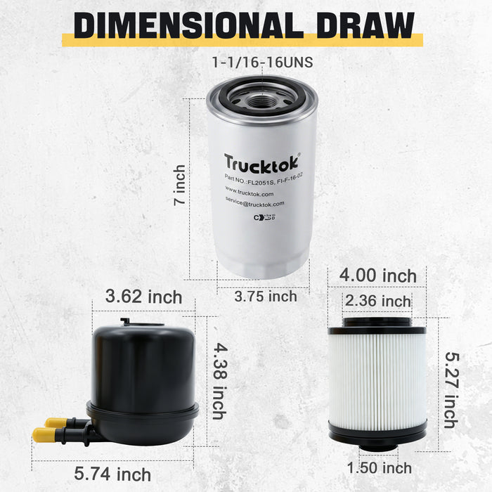 Trucktok 2011-2016 6.7L Ford Powerstroke Fuel/Oil Filter Replaces FD4615/FL2051S