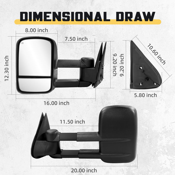 Trucktok Silverado Sierra 1999-2002 1500 2500 & 2001-2002 1500HD 2500HD 3500HD Power Heated Towing Mirrors Pair
