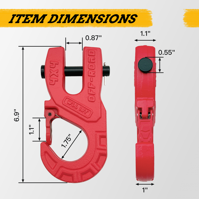 Trucktok 3/8" Forged Steel Winch Hook 44,000 lbs with Safety Latch