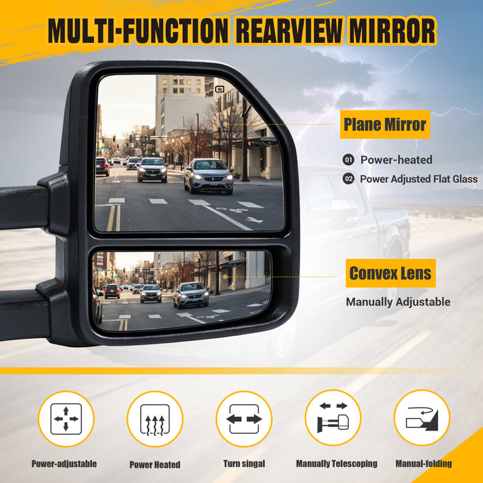 Trucktok 2015-2018 Ford F150 Power Heated 8-Pin LED Signal Towing Mirrors Pair