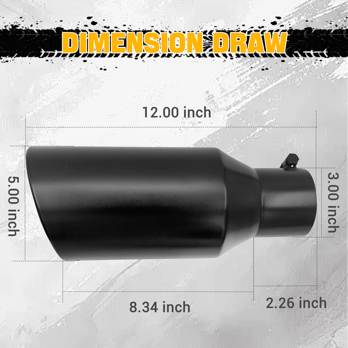Trucktok 3" Inlet 5" Outlet 12" Overall Length Bolt On Exhaust Tailpipe Tip Black