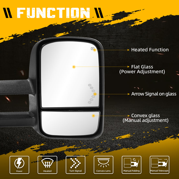Trucktok Silverado Sierra 2014-2018 1500 & 2015-2018 2500HD 3500HD Power Heated LED Signal Towing Mirrors Pair