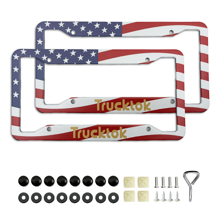 Trucktok 2Pcs Stainless Steel American Flag License Plate Frame Patriotic USA Flag Car Tag Holder.