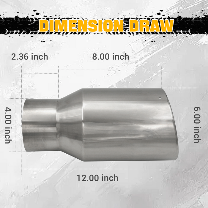 Trucktok 4" Inlet 6" Outlet 12" Overall Length Stainless Steel Bolt On Exhaust Tailpipe Tip