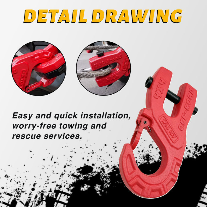 Trucktok 3/8" Forged Steel Winch Hook 44,000 lbs with Safety Latch