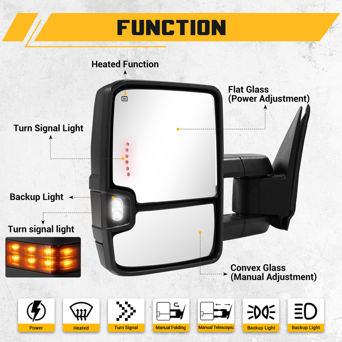 Trucktok Silverado Sierra 1999-2002 1500 2500 & 2001-2002 1500HD 2500HD 3500HD Power Heated LED Signal Towing Mirrors Pair